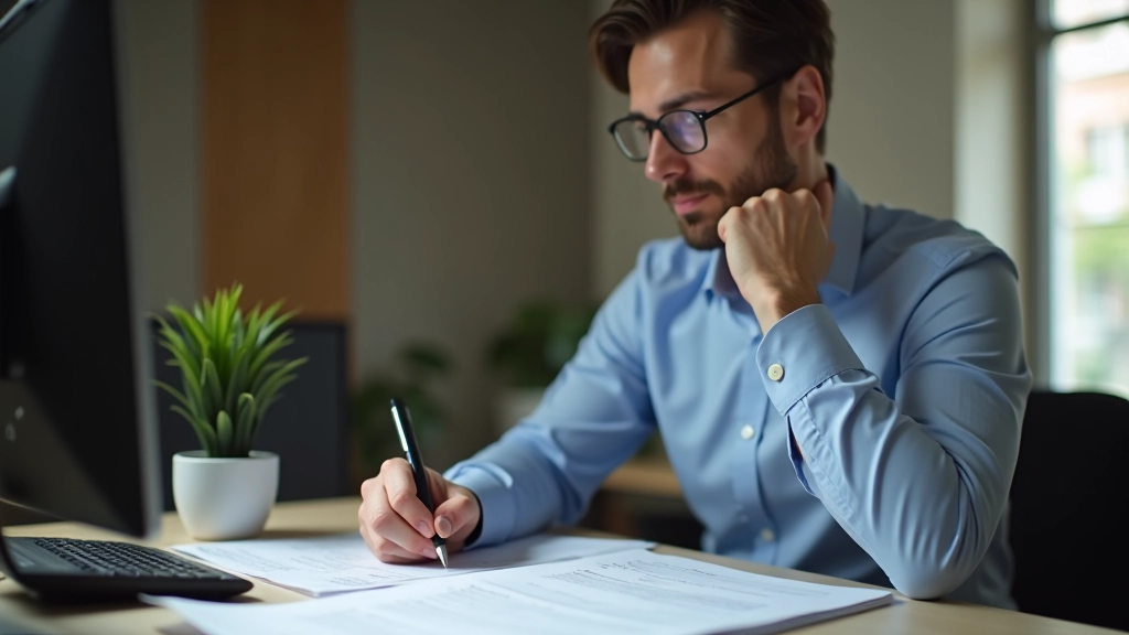 Person at desk with multiple spreadsheets printed and organized, calculator and pen visible