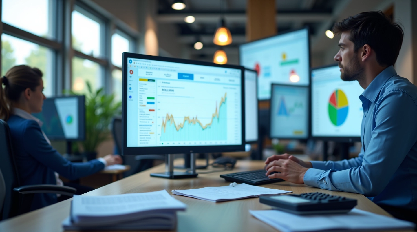 Professional accounting workspace with financial management tools and organized documentation